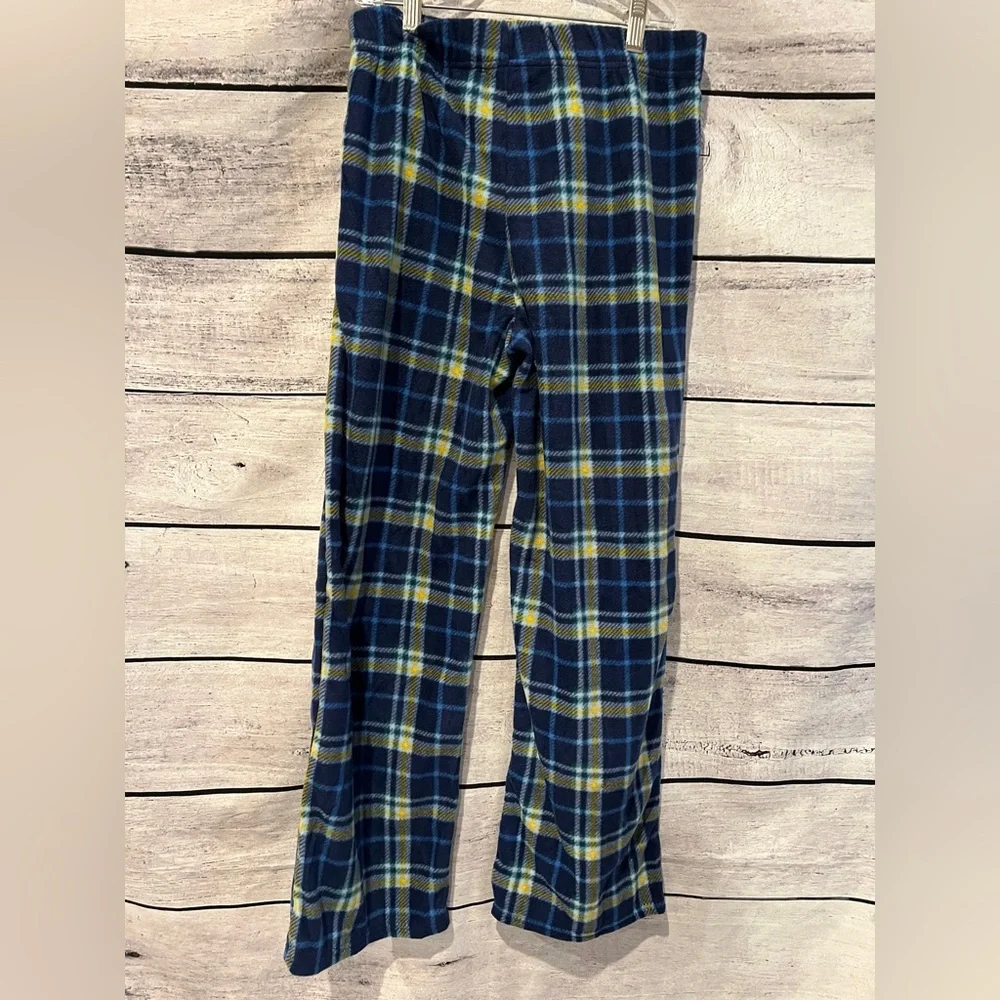 Eddie Bauer Blue Yellow Plaid Fleece Pants Youth 14 16 New Pajama Bottoms Lounge